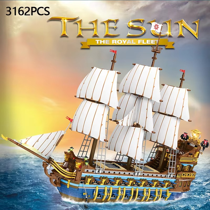 3162PCS Pirate Ship Building Blocks Royal Sunshine Sailing Boat Assembly Model Bricks Children's Educational Toys Christmas Holiday Gifts