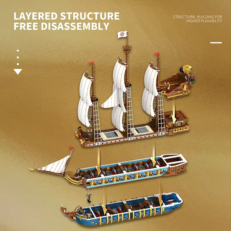 3162PCS Pirate Ship Building Blocks Royal Sunshine Sailing Boat Assembly Model Bricks Children's Educational Toys Christmas Holiday Gifts