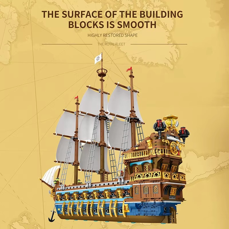3162PCS Pirate Ship Building Blocks Royal Sunshine Sailing Boat Assembly Model Bricks Children's Educational Toys Christmas Holiday Gifts