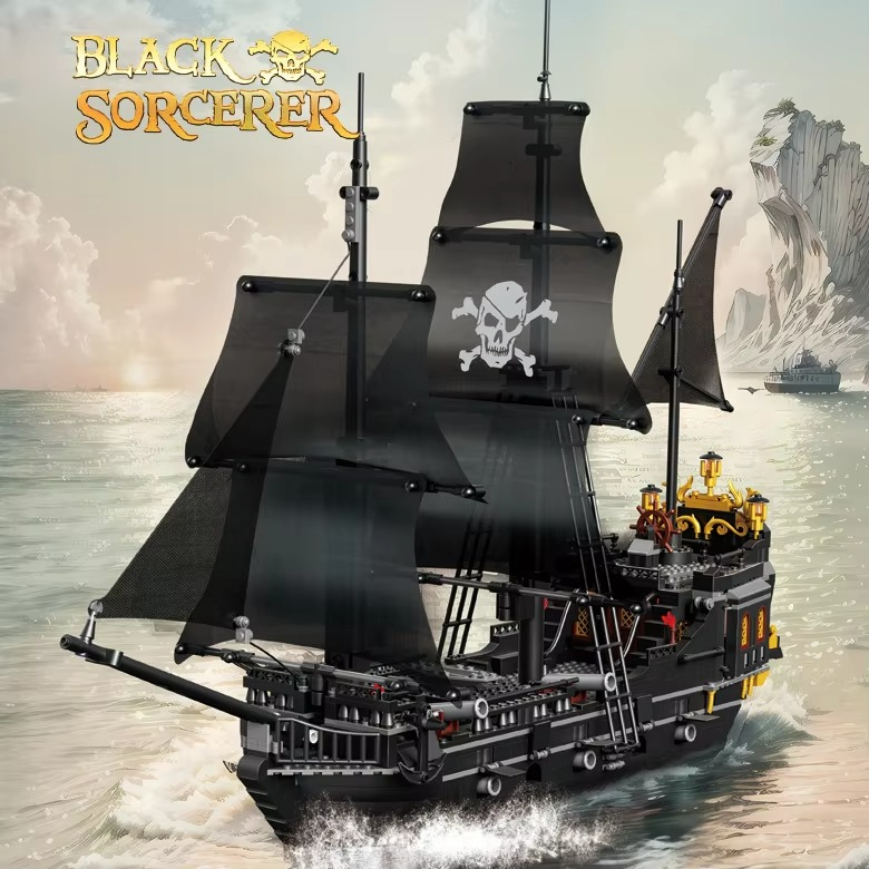 Idea Movie Vehicle Mini Block Black Sorcerer Caribbean Pirate Ship Model Sets Building Bricks Construction Toys Christmas Gifts