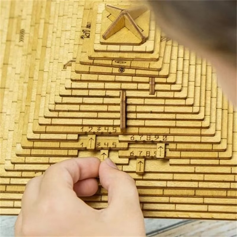 Quest Pyramid Wooden 3D Puzzle Box With Secret Compartment High Difficulty IQ Games Brain Teaser For Adults Kids Christmas Birthday Gifts