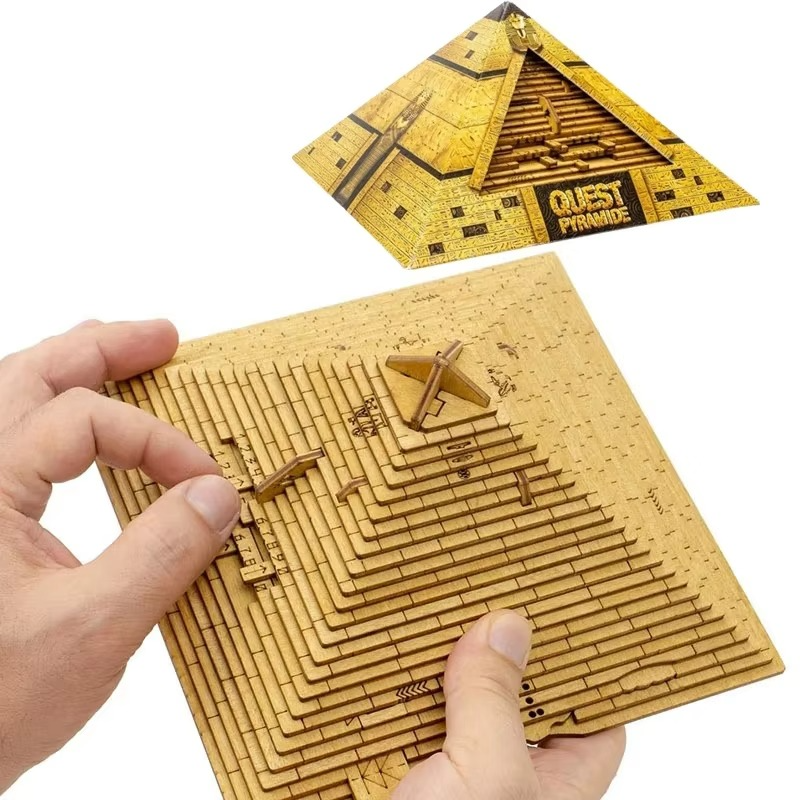 Quest Pyramid Wooden 3D Puzzle Box With Secret Compartment High Difficulty IQ Games Brain Teaser For Adults Kids Christmas Birthday Gifts
