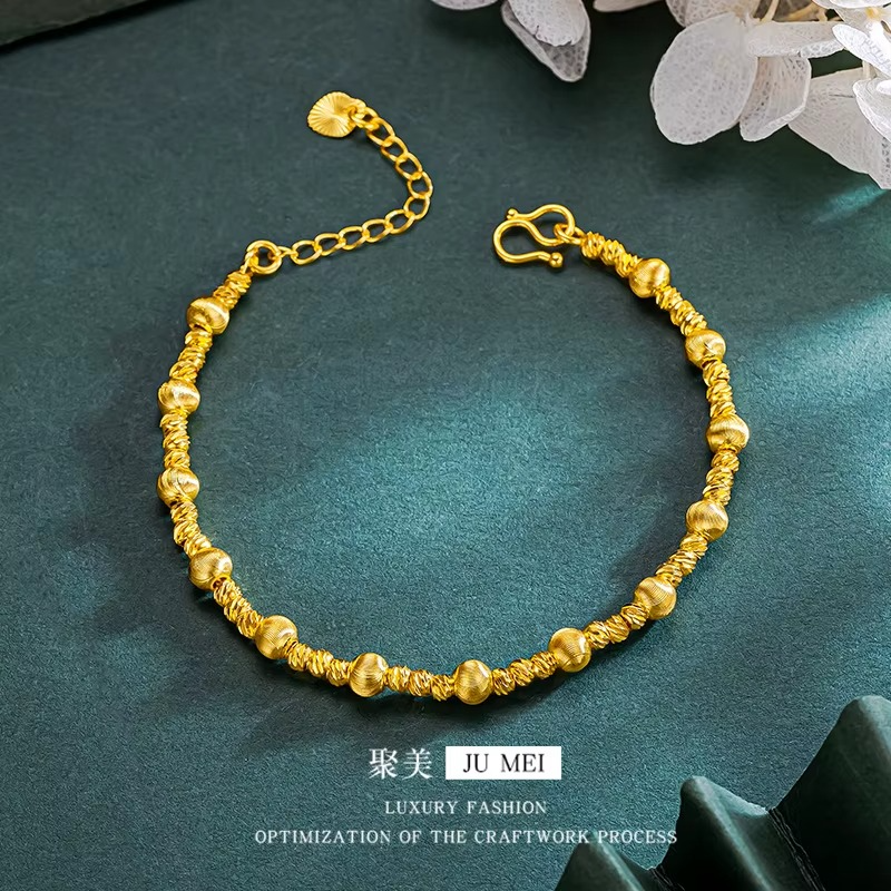 Luxury 24K 9999 Pure Gold Cat's Eye Galaxy Two-Piece Personalized All-Match Flash Bead Necklace Bracelet