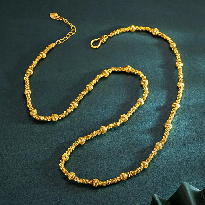 Luxury 24K 9999 Pure Gold Cat's Eye Galaxy Two-Piece Personalized All-Match Flash Bead Necklace Bracelet