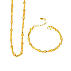 Luxury 24K 9999 Pure Gold Cat's Eye Galaxy Two-Piece Personalized All-Match Flash Bead Necklace Bracelet