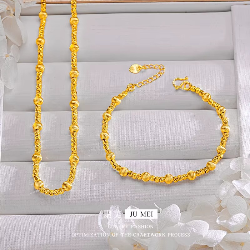 Luxury 24K 9999 Pure Gold Cat's Eye Galaxy Two-Piece Personalized All-Match Flash Bead Necklace Bracelet