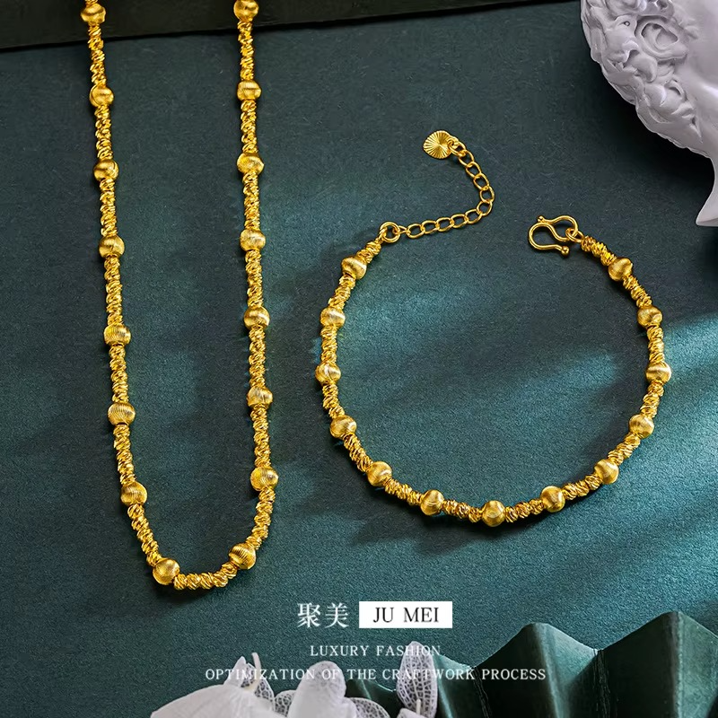 Luxury 24K 9999 Pure Gold Cat's Eye Galaxy Two-Piece Personalized All-Match Flash Bead Necklace Bracelet