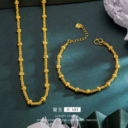 Luxury 24K 9999 Pure Gold Cat's Eye Galaxy Two-Piece Personalized All-Match Flash Bead Necklace Bracelet