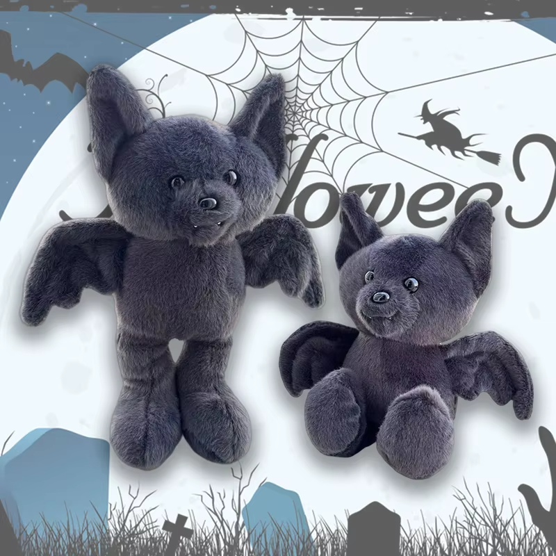 2025 New Build Bear Posable Bat Soft Plush Toy Cute Pet Animals Doll Birthday Halloween Christmas Gifts