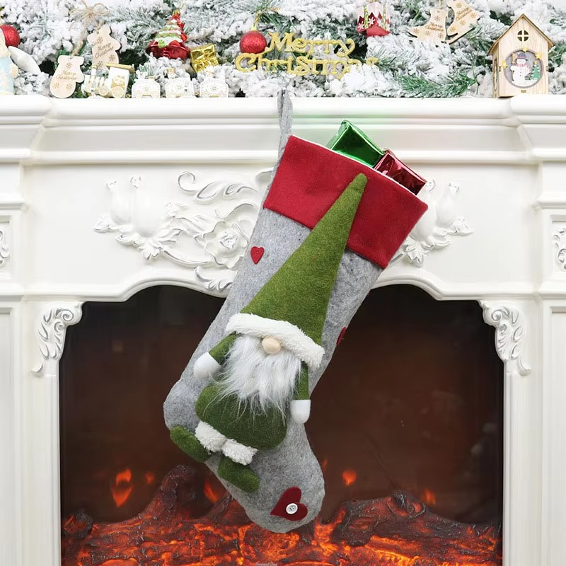 18" Large Faceless Gnomes Old Man Xmas Stocking Decor,Christmas Party Fireplace Family Hanging Stocking Decoration Kids Gift Bag