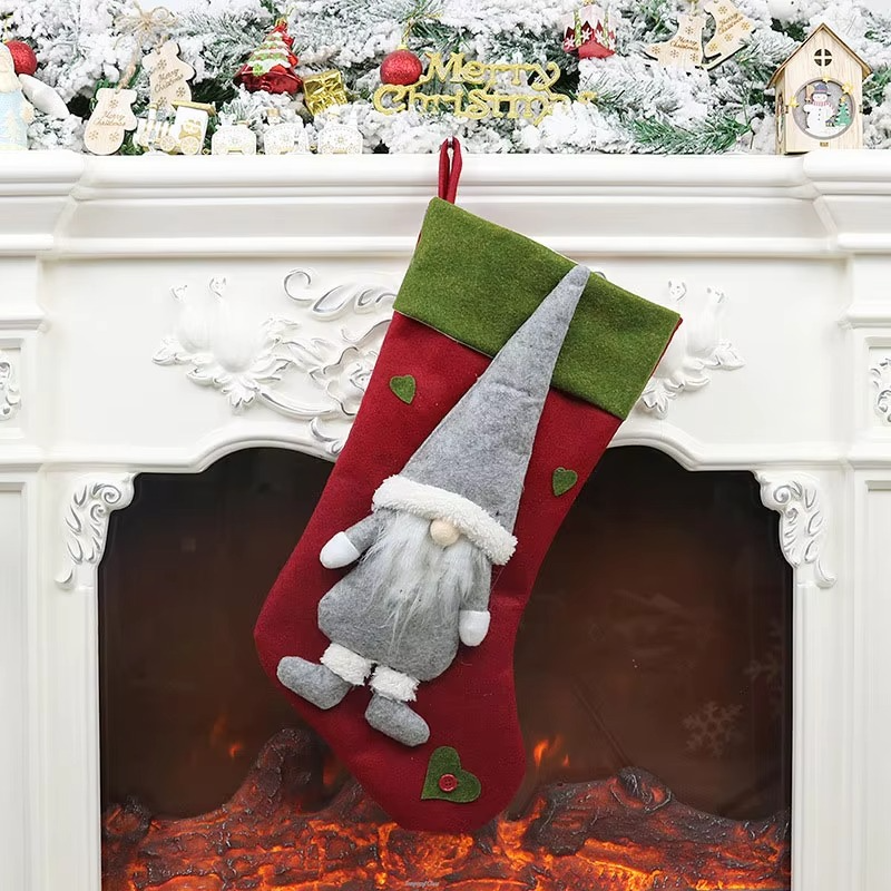 18" Large Faceless Gnomes Old Man Xmas Stocking Decor,Christmas Party Fireplace Family Hanging Stocking Decoration Kids Gift Bag