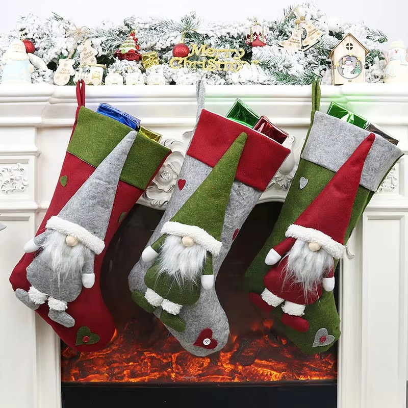 18" Large Faceless Gnomes Old Man Xmas Stocking Decor,Christmas Party Fireplace Family Hanging Stocking Decoration Kids Gift Bag
