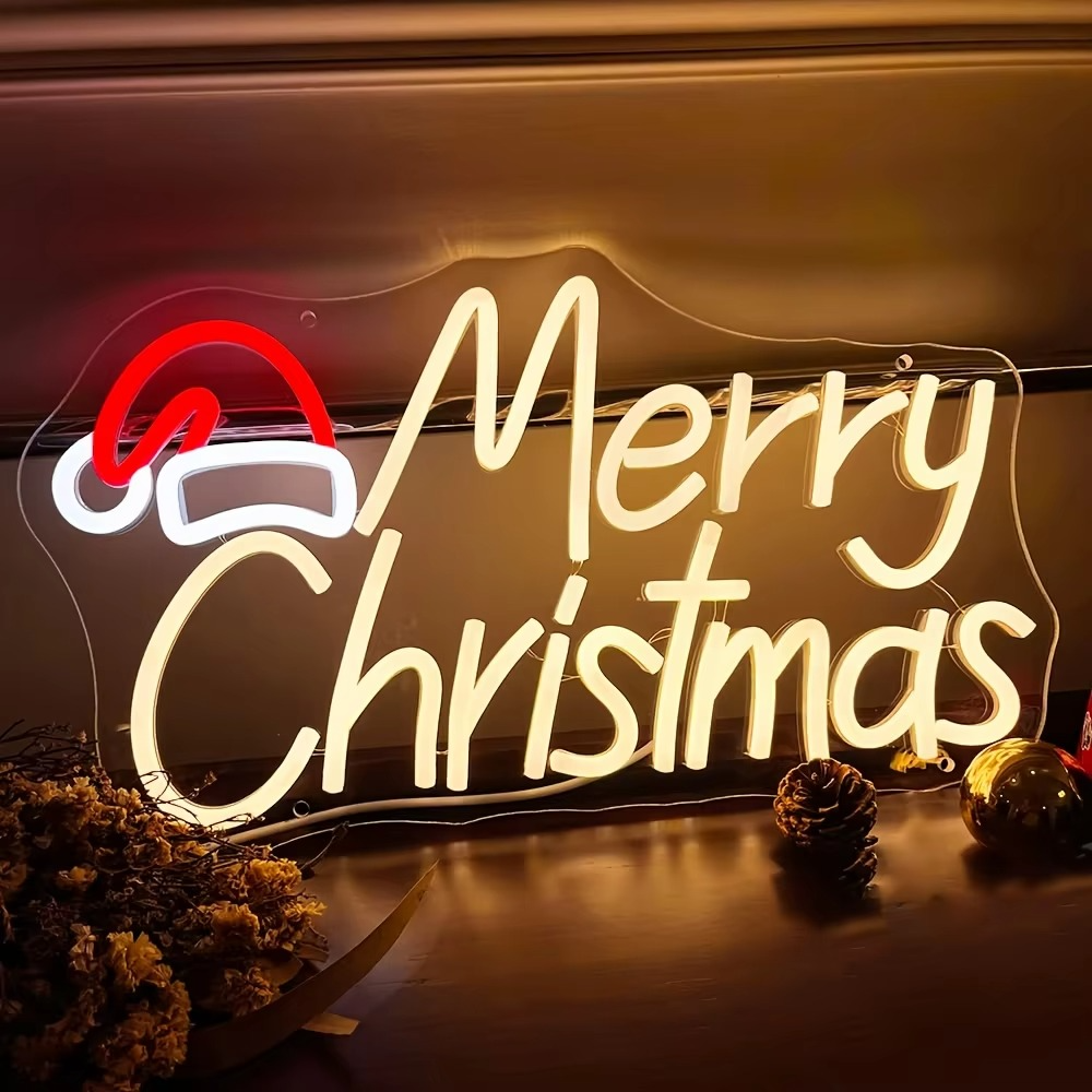 Merry Christmas neon lights LED USB powered with Christmas hat light strip, suitable for Christmas trees and clubs, children's b
