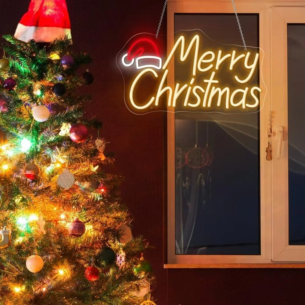 Merry Christmas neon lights LED USB powered with Christmas hat light strip, suitable for Christmas trees and clubs, children's b