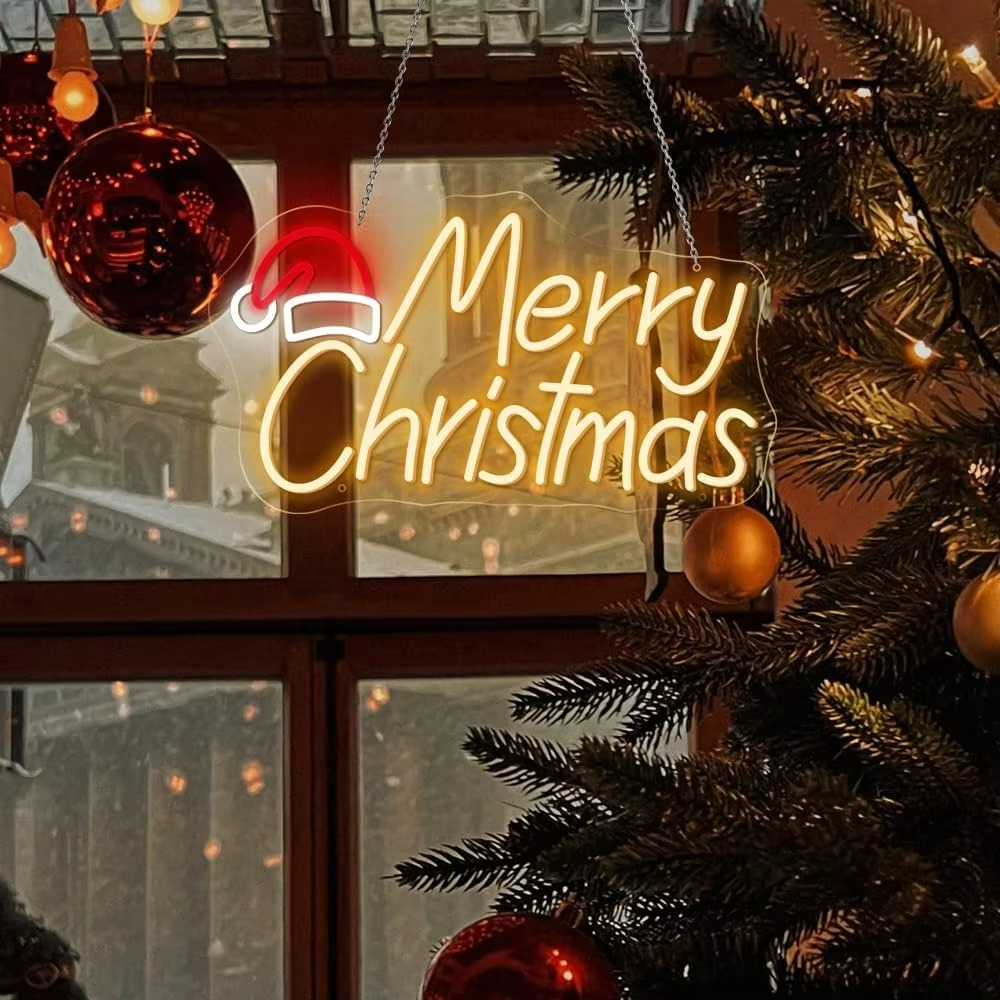 Merry Christmas neon lights LED USB powered with Christmas hat light strip, suitable for Christmas trees and clubs, children's b