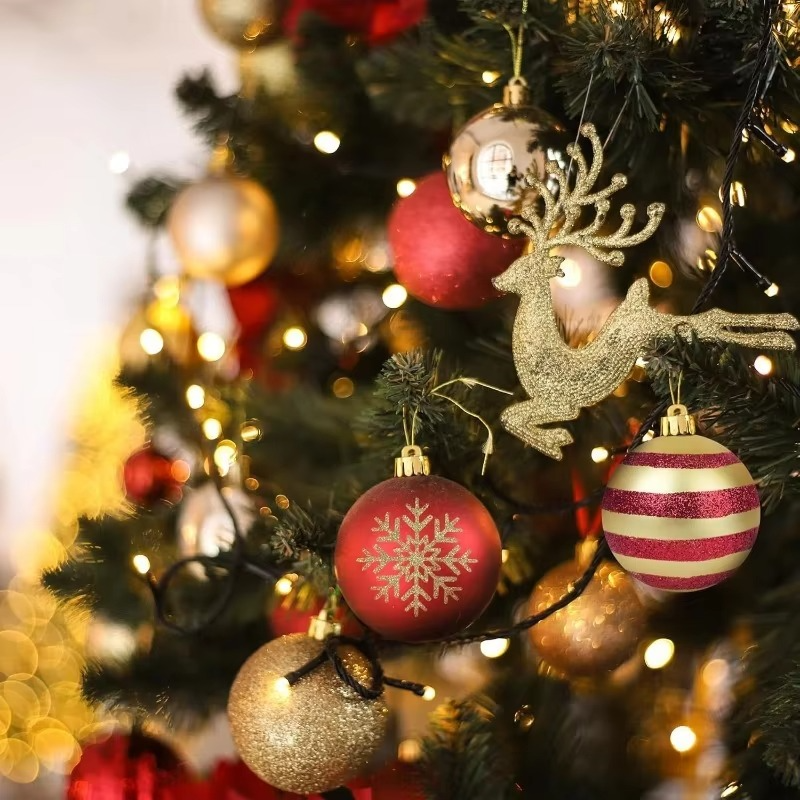 50pcs 4cm Christmas Tree Decorative Balls Red Gold Painted Christmas Ball Set Holiday Atmosphere Decorative Ornaments Xmas Decor