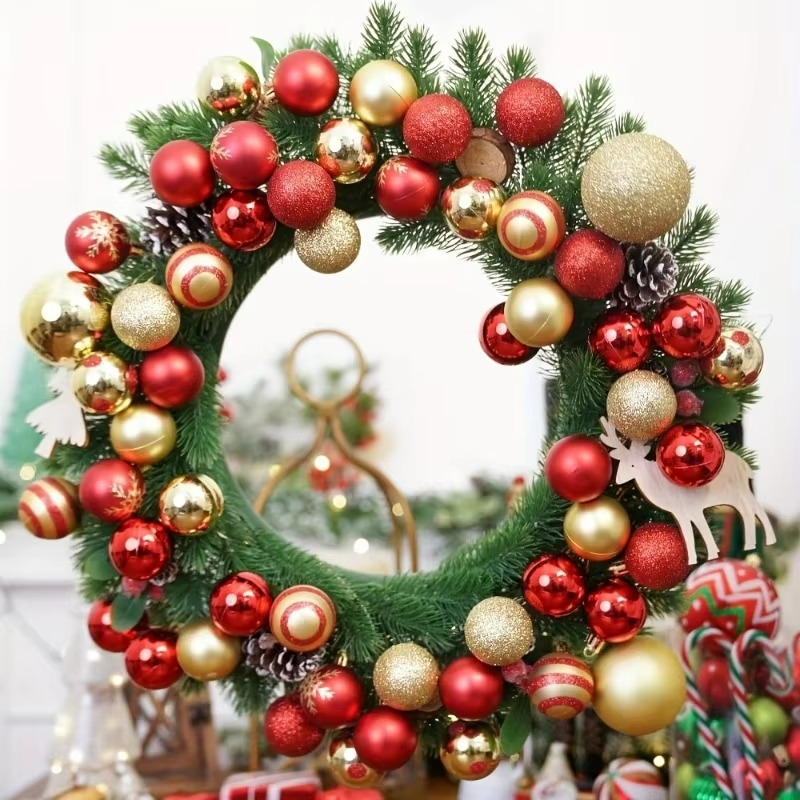 50pcs 4cm Christmas Tree Decorative Balls Red Gold Painted Christmas Ball Set Holiday Atmosphere Decorative Ornaments Xmas Decor