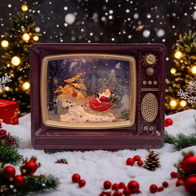 Cross-border Christmas Gift Snowflake Crystal Lamp TV Music Box,snow Globe Decoration for Christmas Extension Christmas Ornament