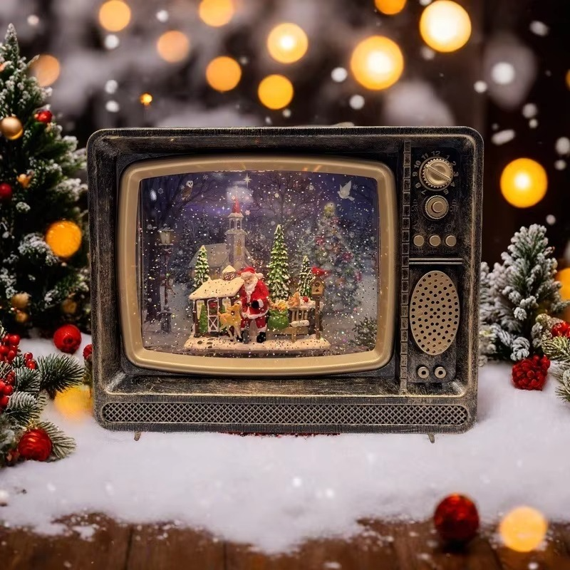 Cross-border Christmas Gift Snowflake Crystal Lamp TV Music Box,snow Globe Decoration for Christmas Extension Christmas Ornament