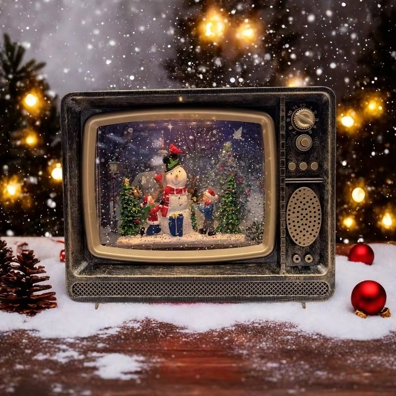 Cross-border Christmas Gift Snowflake Crystal Lamp TV Music Box,snow Globe Decoration for Christmas Extension Christmas Ornament