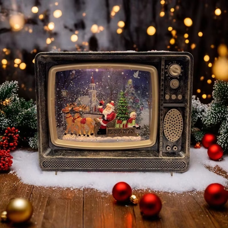 Cross-border Christmas Gift Snowflake Crystal Lamp TV Music Box,snow Globe Decoration for Christmas Extension Christmas Ornament