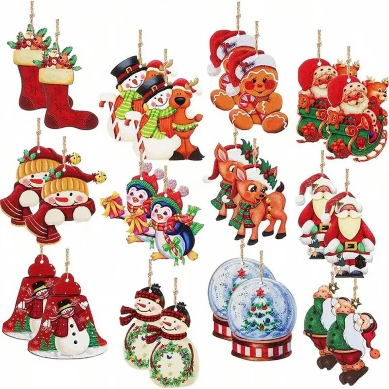 48pcs Christmas Wooden Hanging Ornaments - Perfect for Tree Decorations, Yard Decoration, Party Decor & More!