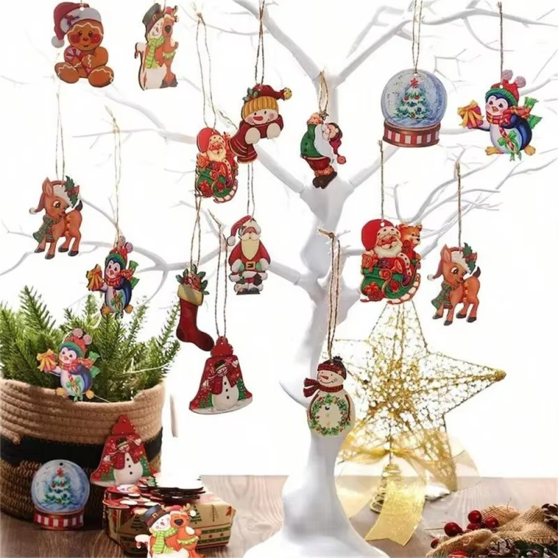 48pcs Christmas Wooden Hanging Ornaments - Perfect for Tree Decorations, Yard Decoration, Party Decor & More!