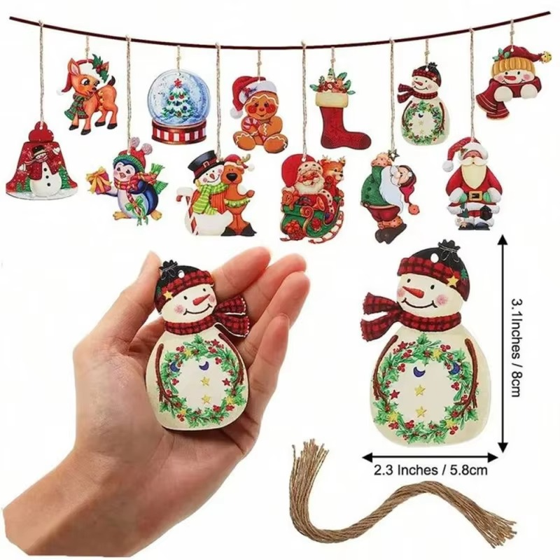 48pcs Christmas Wooden Hanging Ornaments - Perfect for Tree Decorations, Yard Decoration, Party Decor & More!