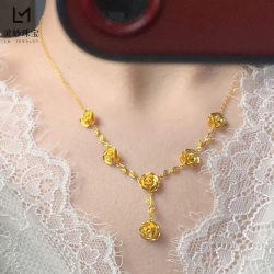 Full of charm! 24K AU999 Gold Shining Rose Necklace for Women, Eye-Attractive Pendant for Party Dating