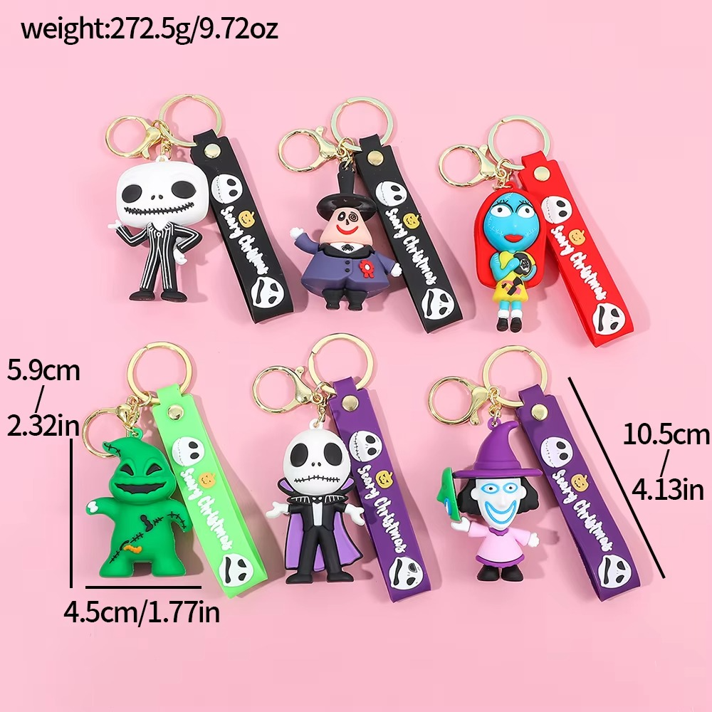6pcs The Nightmare Before Christmas Keychain Sally Jack Skull Halloween Horror Jewelry Backpack Accessories Key Holder Gifts