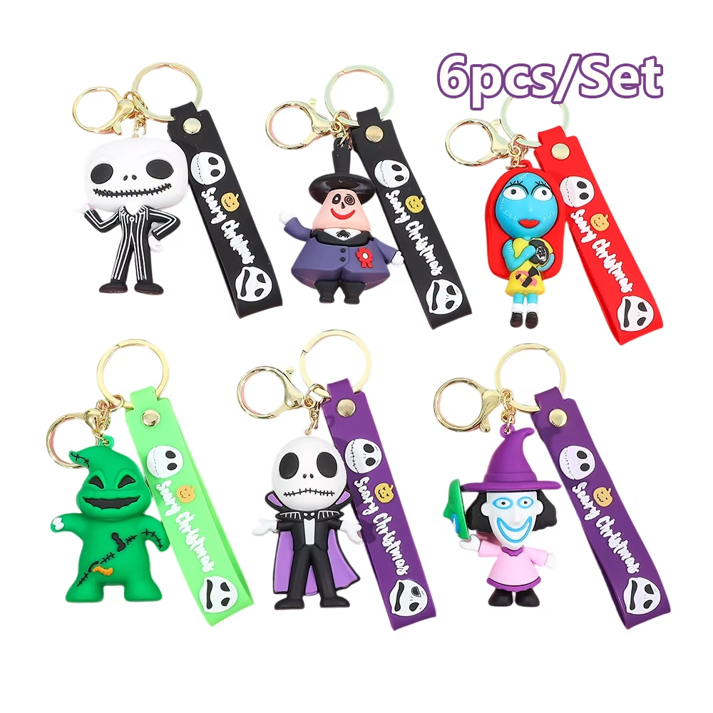 6pcs The Nightmare Before Christmas Keychain Sally Jack Skull Halloween Horror Jewelry Backpack Accessories Key Holder Gifts