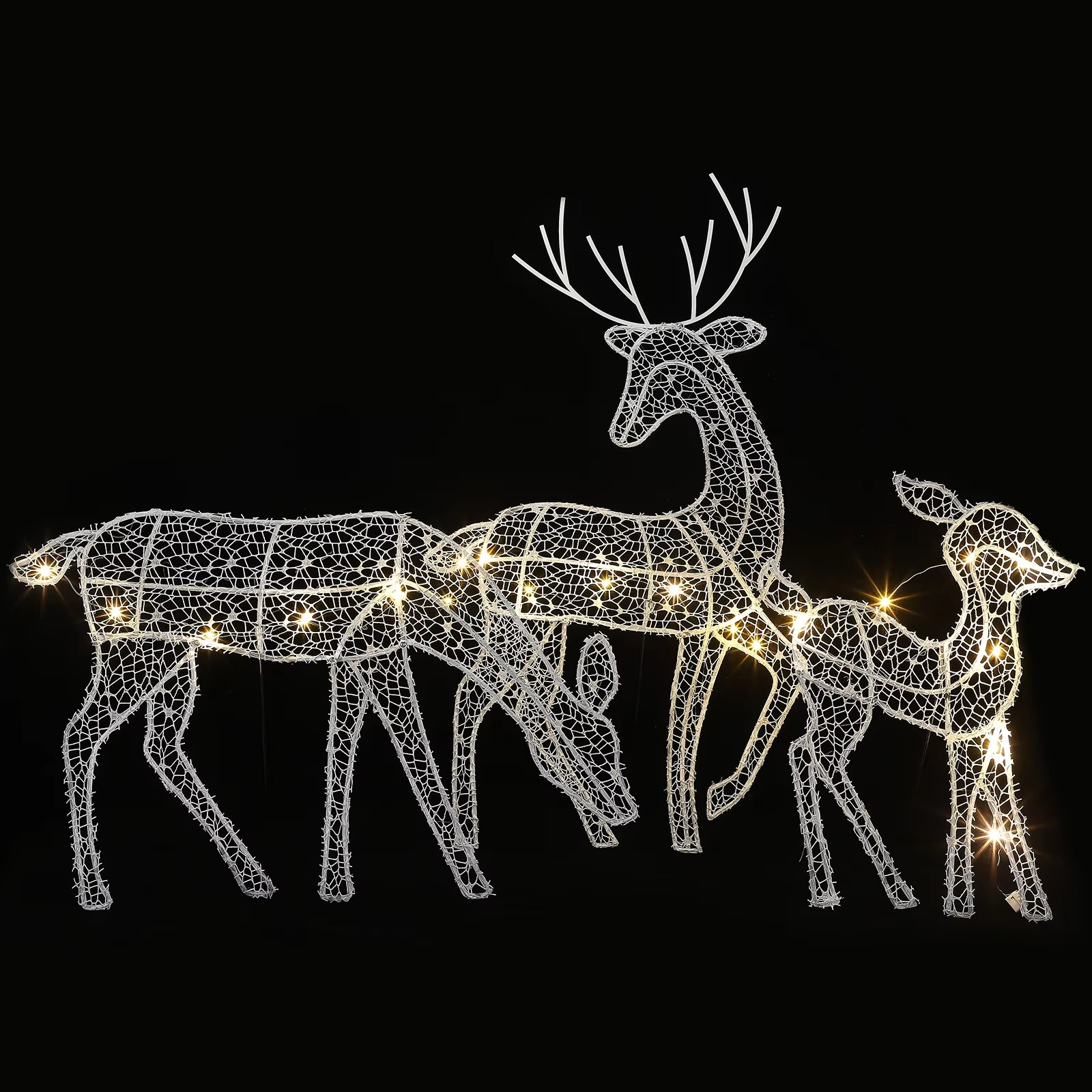3pcs Lighted Christmas Reindeer Family Outdoor Yard Lawn Festive Holiday Decoration Metal High Quality Cute Iron Ornament