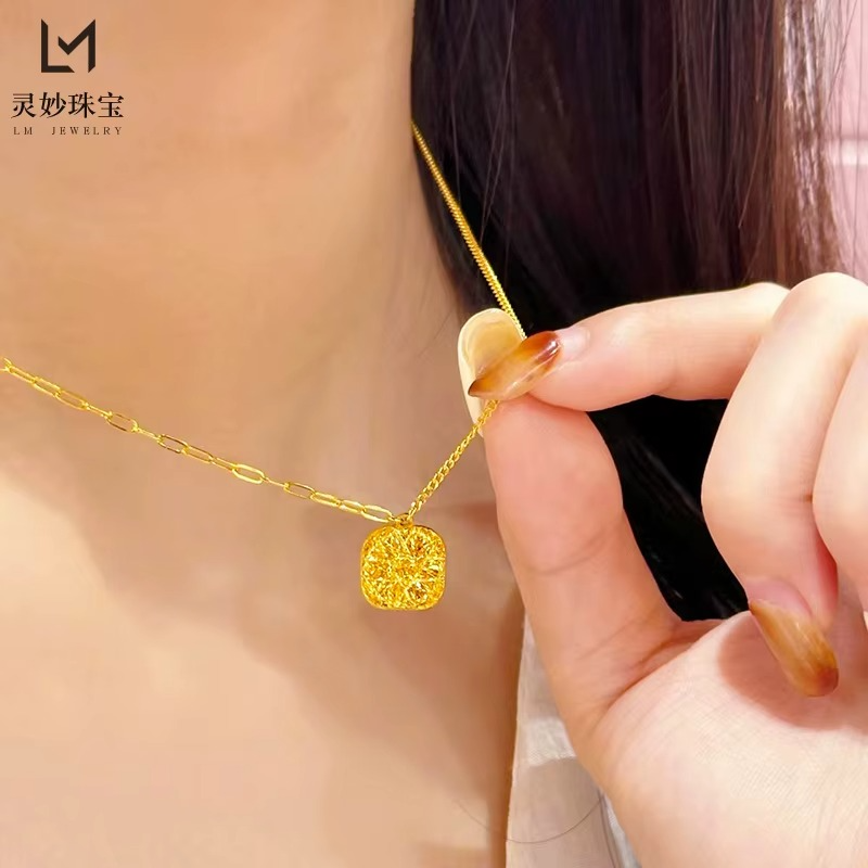 AU999 24K Gold Sugar Cube Set | Hollow - carved bracelet, pearl - accented, matte ring, diamond - set pendant, cute & trendy
