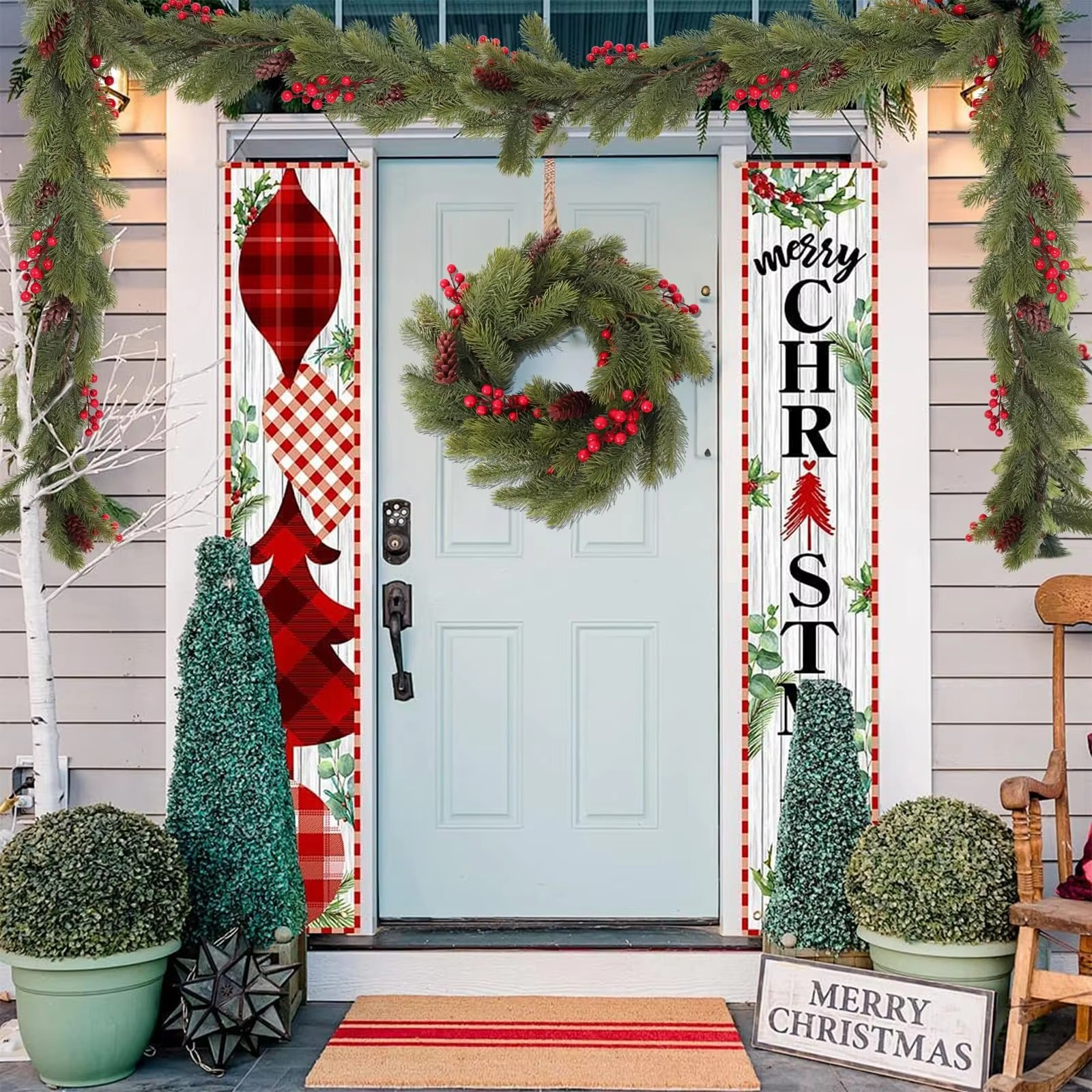 4.6ft Artificial Pine Needles Garlands Christmas Decorations with Pine Cones Red Berries Plastic Fake Plant for Xmas Home Decor