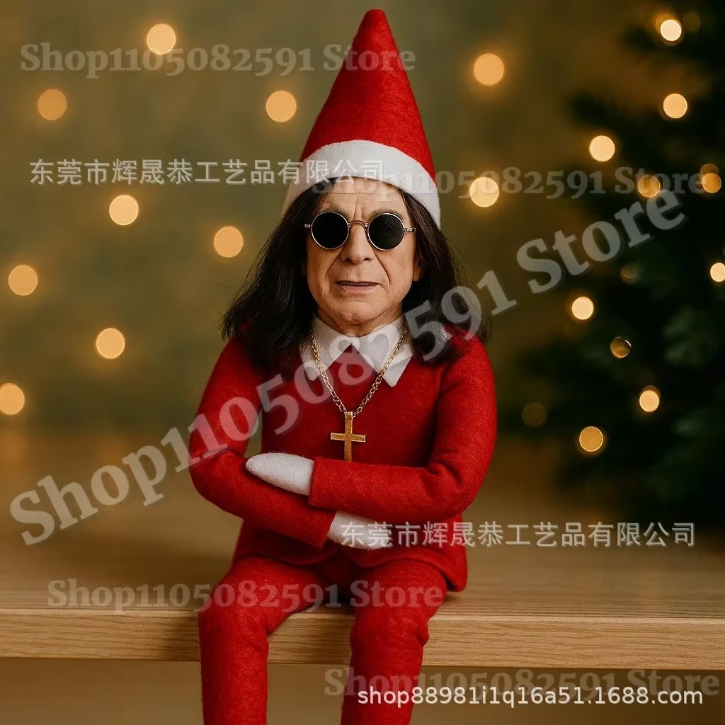 Ozzy Osbourne Christmas Elf Doll Mini Home Crafts Decorations, Christmas Ornaments for Party Decor, Gifts for Music Loveer