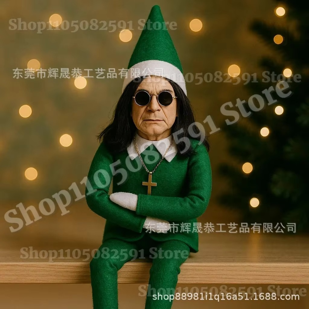 Ozzy Osbourne Christmas Elf Doll Mini Home Crafts Decorations, Christmas Ornaments for Party Decor, Gifts for Music Loveer