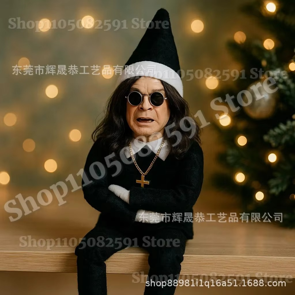 Ozzy Osbourne Christmas Elf Doll Mini Home Crafts Decorations, Christmas Ornaments for Party Decor, Gifts for Music Loveer