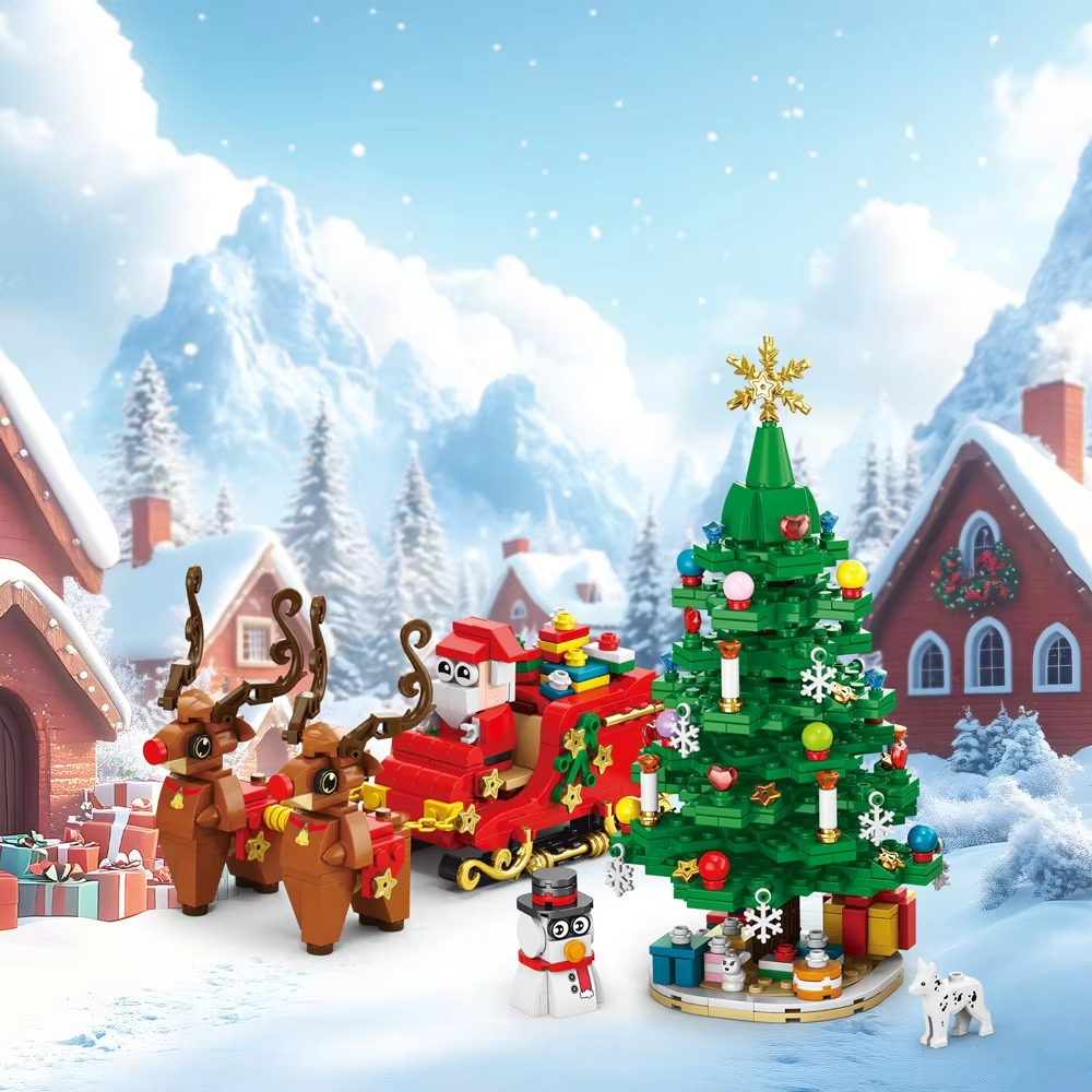 Christmas Train Christmas Tree Elk Christmas House Building Blocks Xmas Tree Decor Bricks Set Toys For Children Kids Gift
