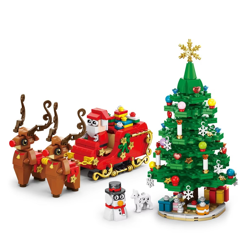 Christmas Train Christmas Tree Elk Christmas House Building Blocks Xmas Tree Decor Bricks Set Toys For Children Kids Gift