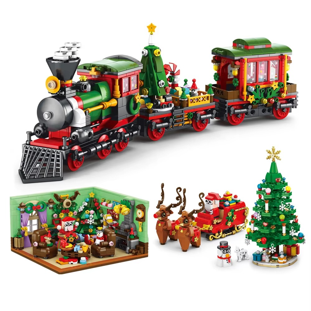 Christmas Train Christmas Tree Elk Christmas House Building Blocks Xmas Tree Decor Bricks Set Toys For Children Kids Gift
