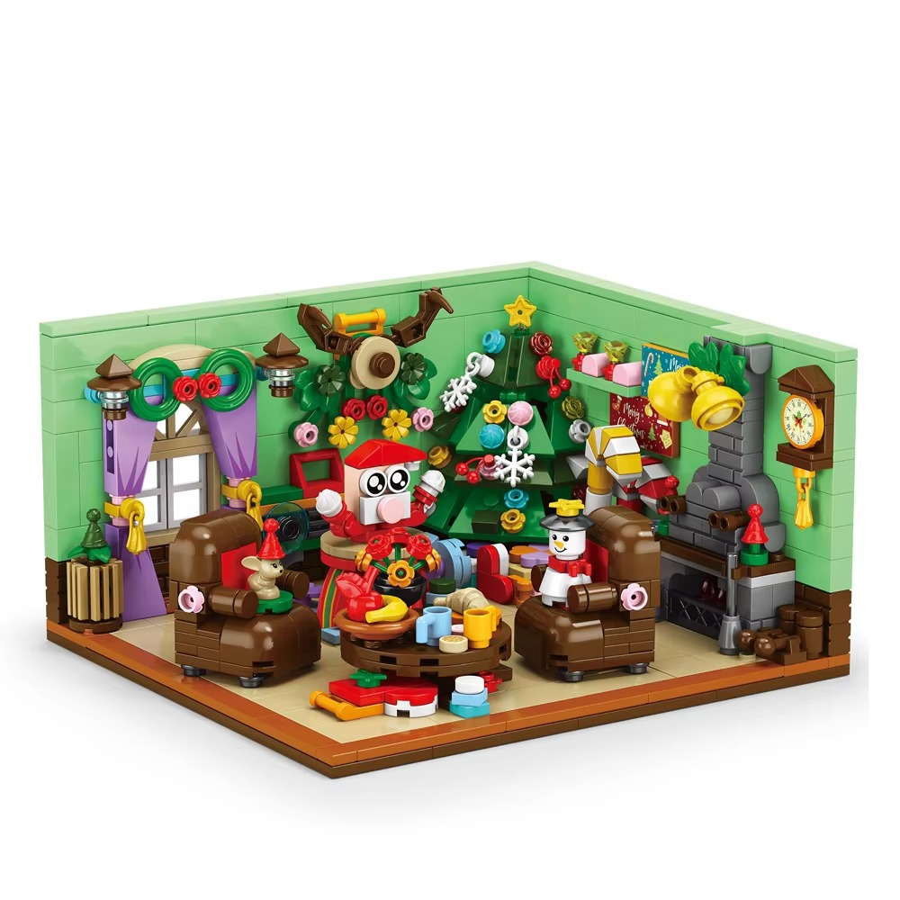Christmas Train Christmas Tree Elk Christmas House Building Blocks Xmas Tree Decor Bricks Set Toys For Children Kids Gift