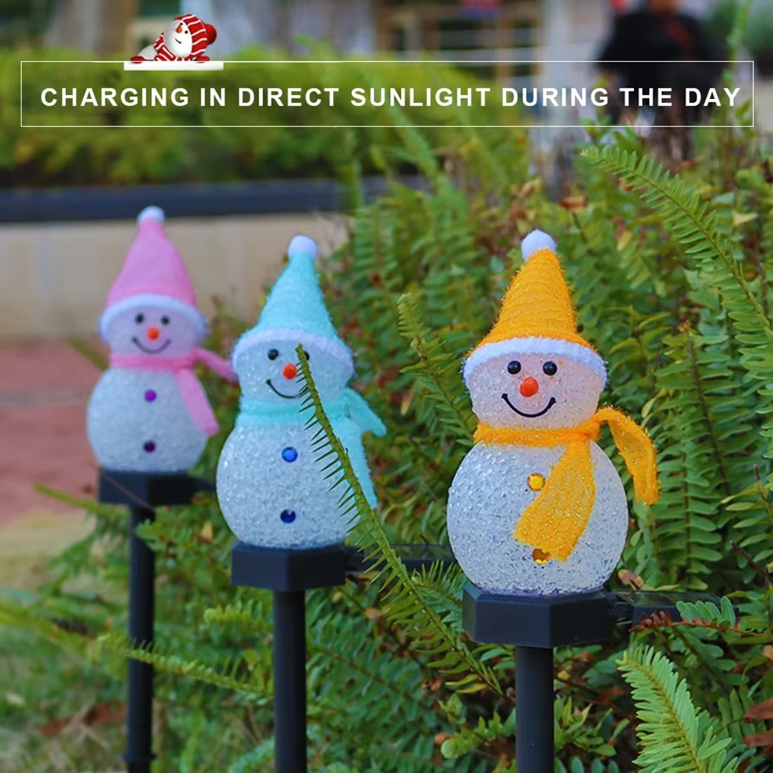 LED Christmas Solar Power Snowman Light Outdoor Waterproof Lawn Lamps Garden Garland Yard Fence Light for Christmas Decoration