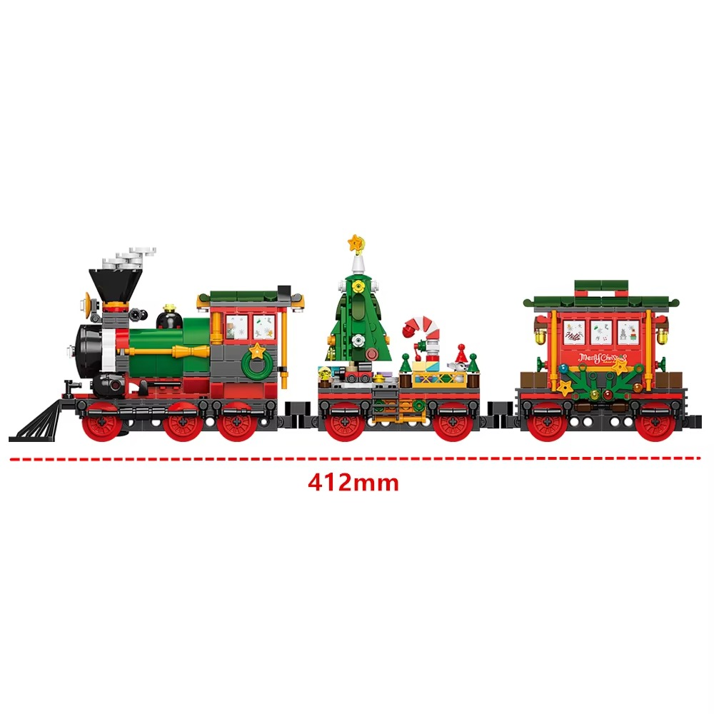 Christmas Gift Building Blocks Bricks DIY Christmas Holiday Train Home Decoration Desktop Ornament Children's Toys