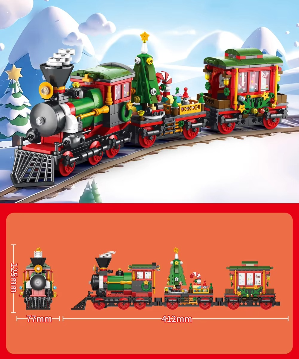Christmas Gift Building Blocks Bricks DIY Christmas Holiday Train Home Decoration Desktop Ornament Children's Toys