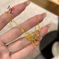 Exquisite 24K Gold Filigree Scrollwork Necklace for Women - AU999 Pure Gold