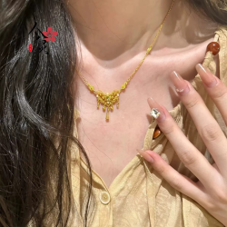 Exquisite 24K Gold Filigree Scrollwork Necklace for Women - AU999 Pure Gold