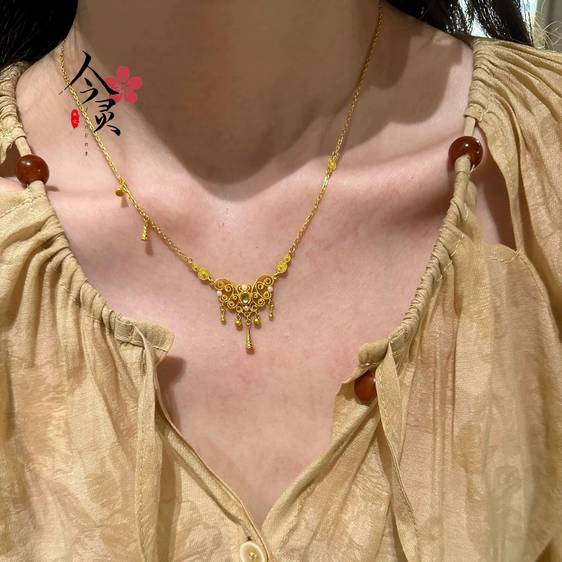 Exquisite 24K Gold Filigree Scrollwork Necklace for Women - AU999 Pure Gold