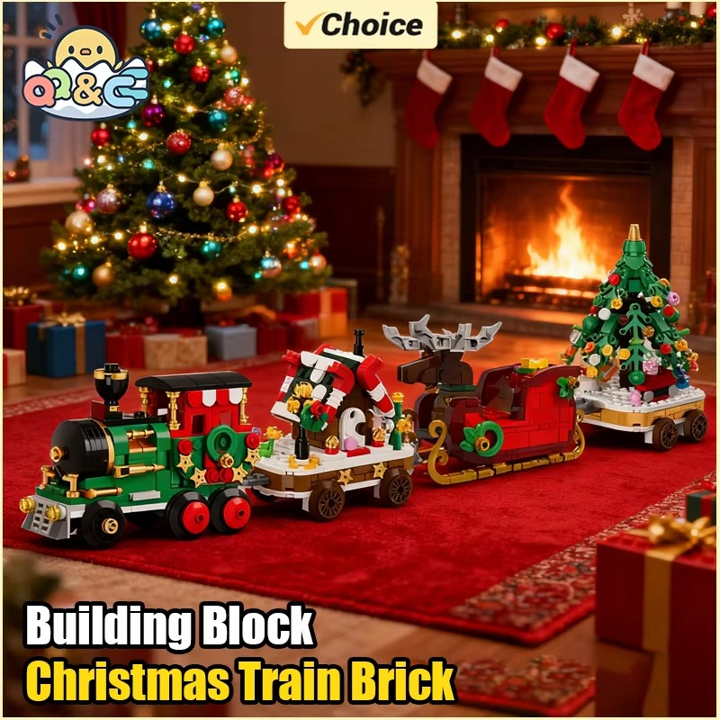 Christmas Train Santa Claus Sleigh Carriage Christmas Tree Building Blocks DIY Assembly Children Bricks Toys for Kids Xmas Gifts
