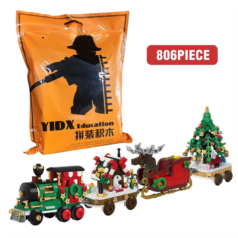 Christmas Train Santa Claus Sleigh Carriage Christmas Tree Building Blocks DIY Assembly Children Bricks Toys for Kids Xmas Gifts