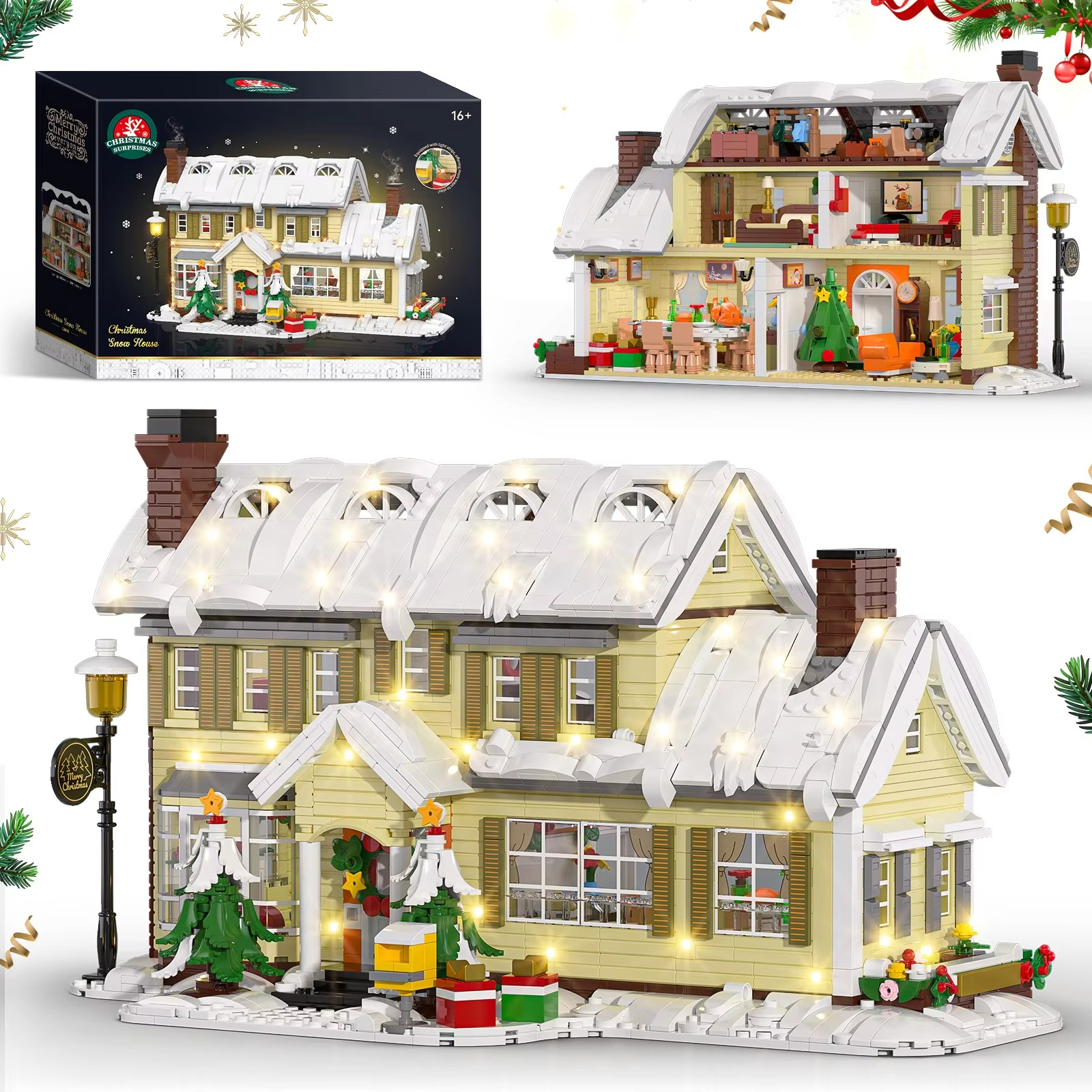 2069pcs Christmas Holiday House Building Set New DIY Christmas Holiday Snow Village Building Toys Christmas House Gifts for Kids